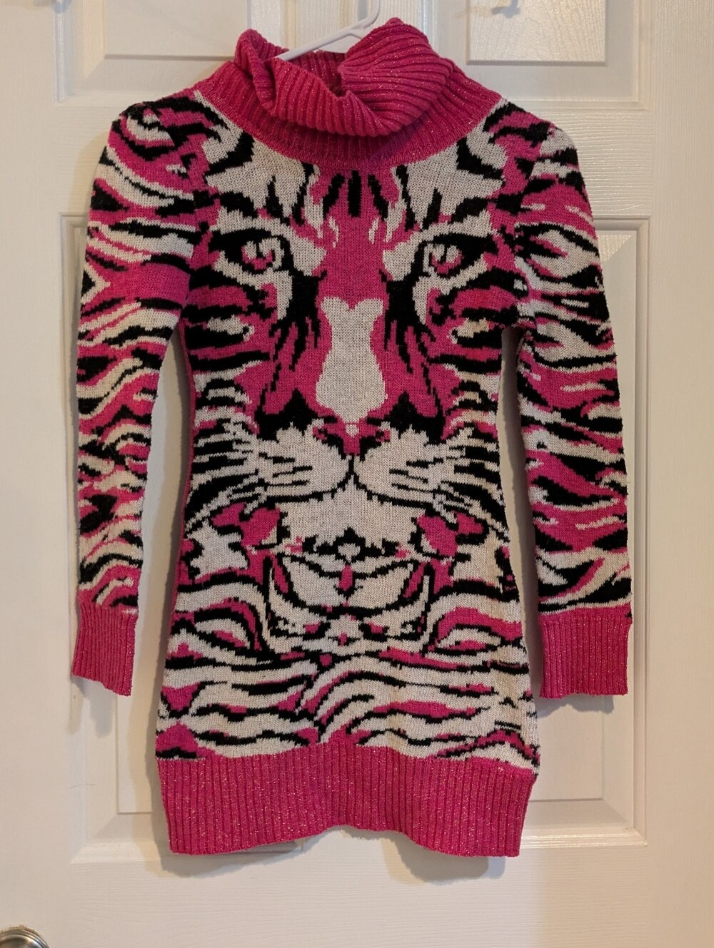 Dollhouse Hot Pink Black & White Tiger-Print Turtleneck Sweater